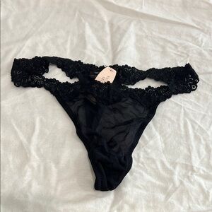 NWT - Victoria's Secret Black Lace Thong with beaded detail